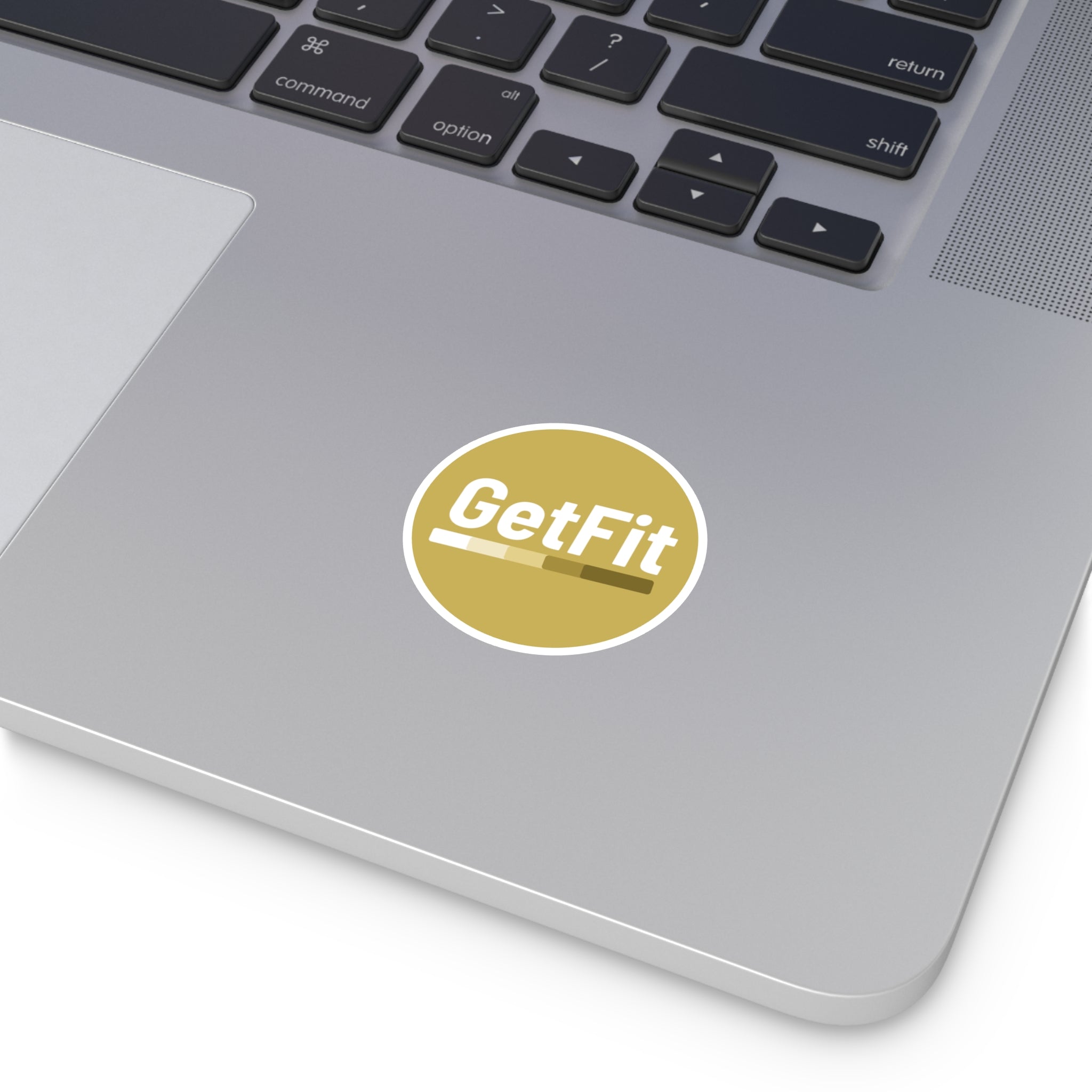 Gold, GetFit Round Sticker — Fitness Logo Indoor/Outdoor Durable Vinyl