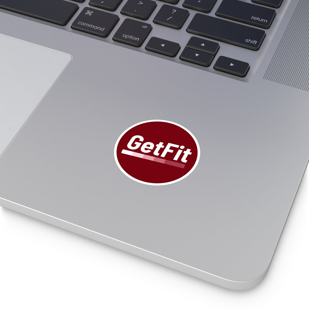 Red, GetFit Round Sticker — Fitness Logo Indoor/Outdoor Durable Vinyl