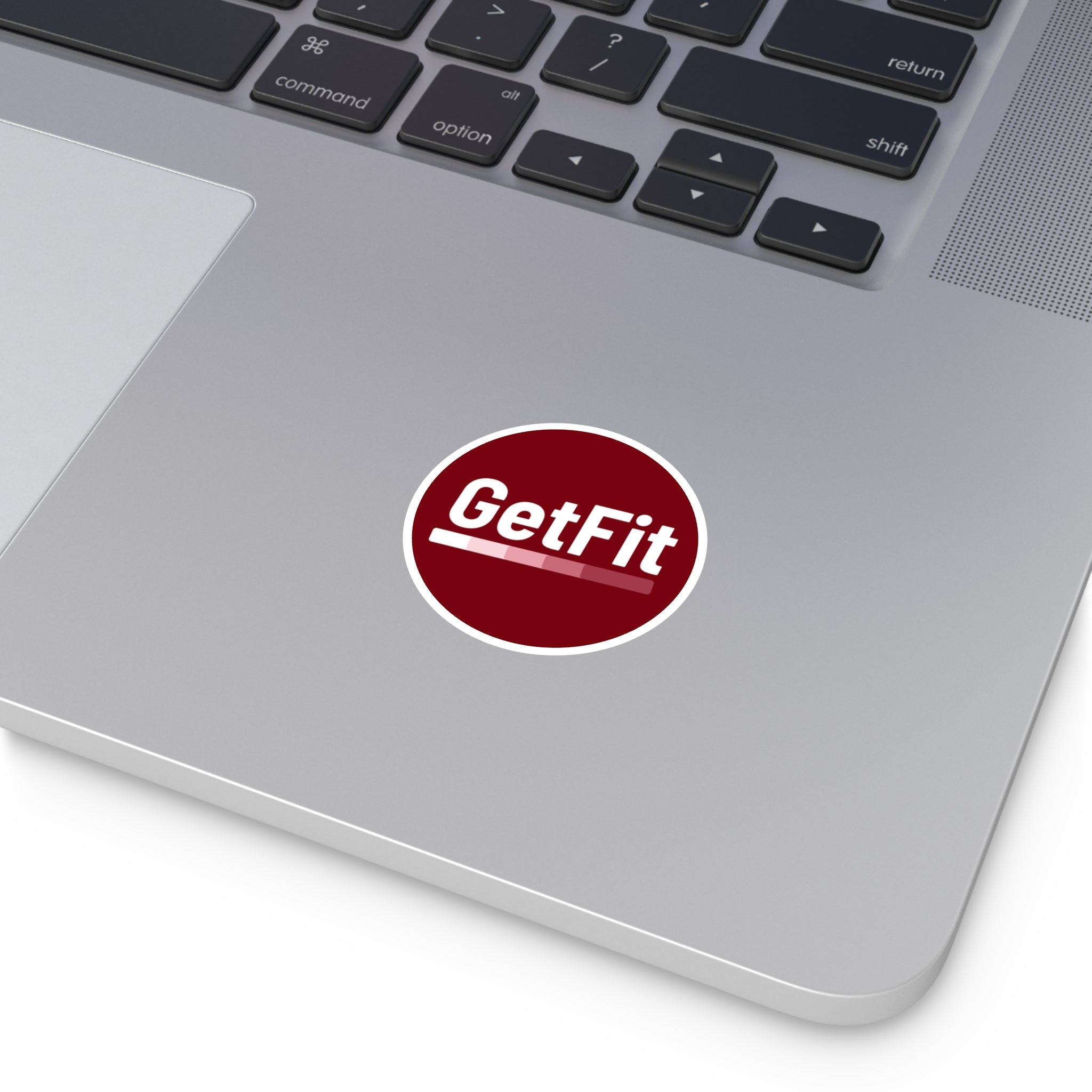 Red, GetFit Round Sticker — Fitness Logo Indoor/Outdoor Durable Vinyl