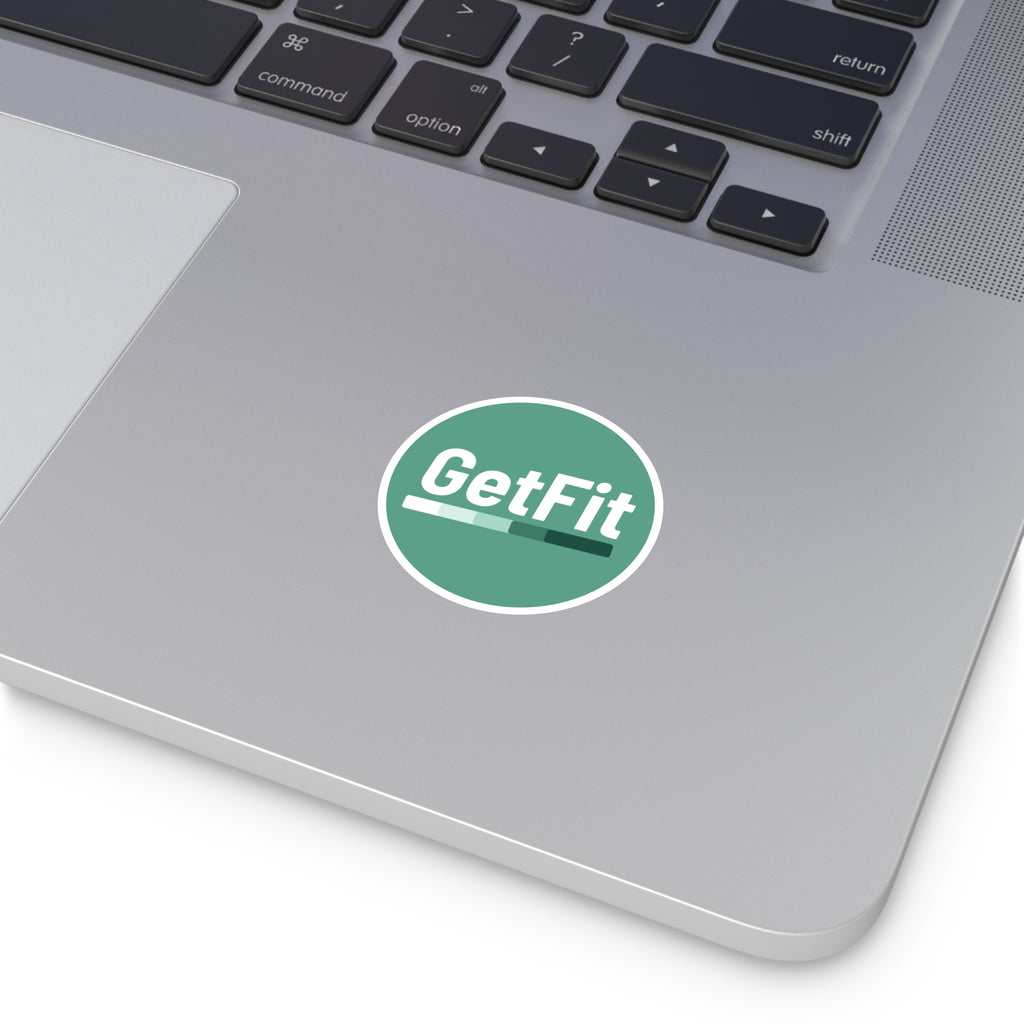 Teal, GetFit Round Sticker — Fitness Logo Indoor/Outdoor Durable Vinyl
