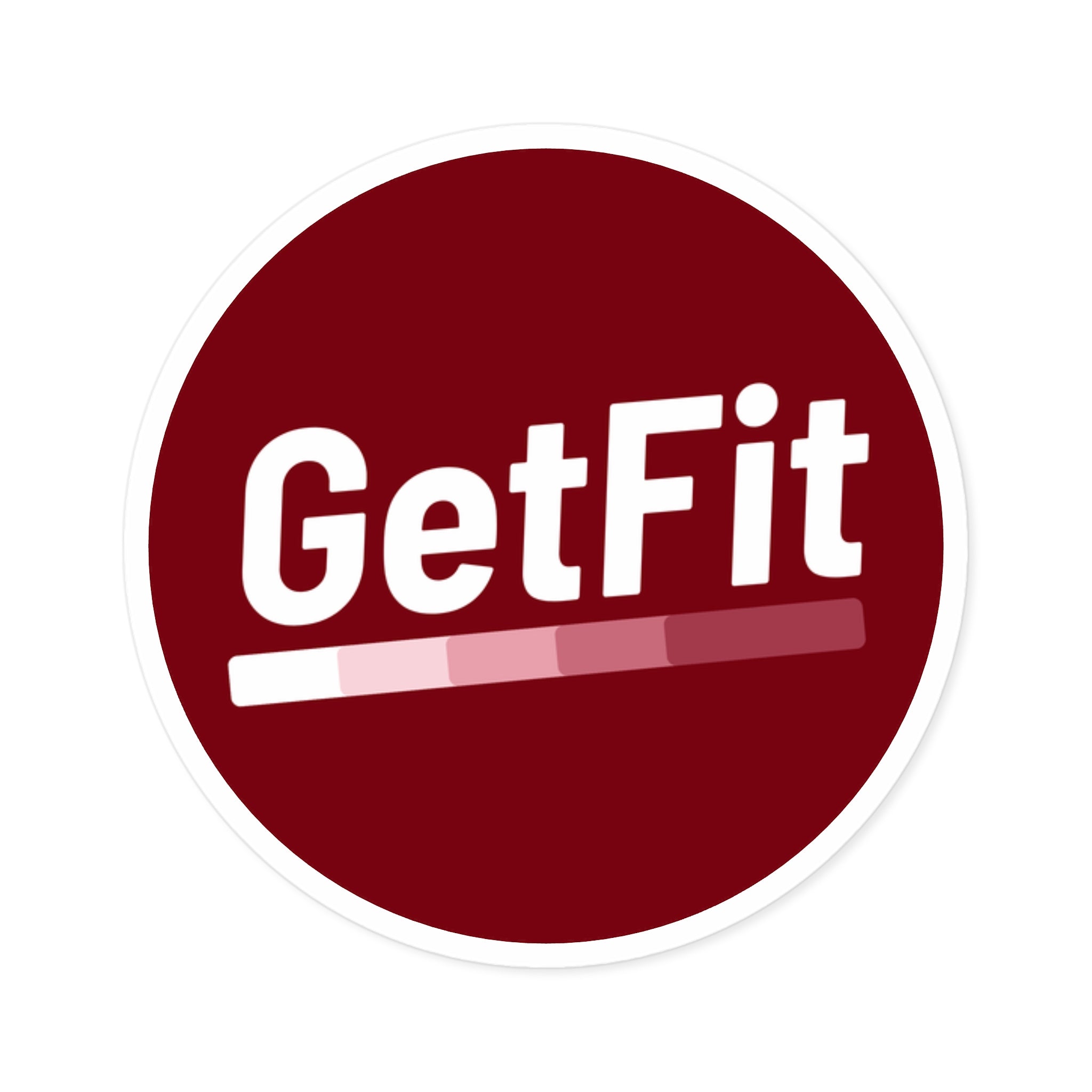 Red, GetFit Round Sticker — Fitness Logo Indoor/Outdoor Durable Vinyl