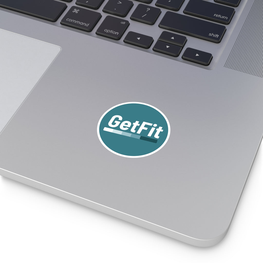 Blue, GetFit Round Sticker — Fitness Logo Indoor/Outdoor Durable Vinyl